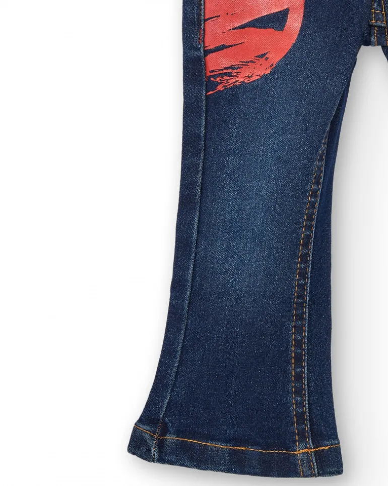 Pantalon en jean fille bleu foncé avec illustrations créatives Collection Big Brains