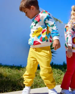 Pantalon en peluche pour garçon en jaune avec un détail graphique amusant Happy Garden