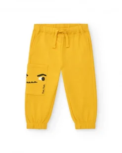 Pantalon en peluche pour garçon en jaune avec un détail graphique amusant Happy Garden