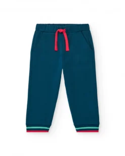 Pantalon en polaire bleu marine pour garçon avec poignets rayés