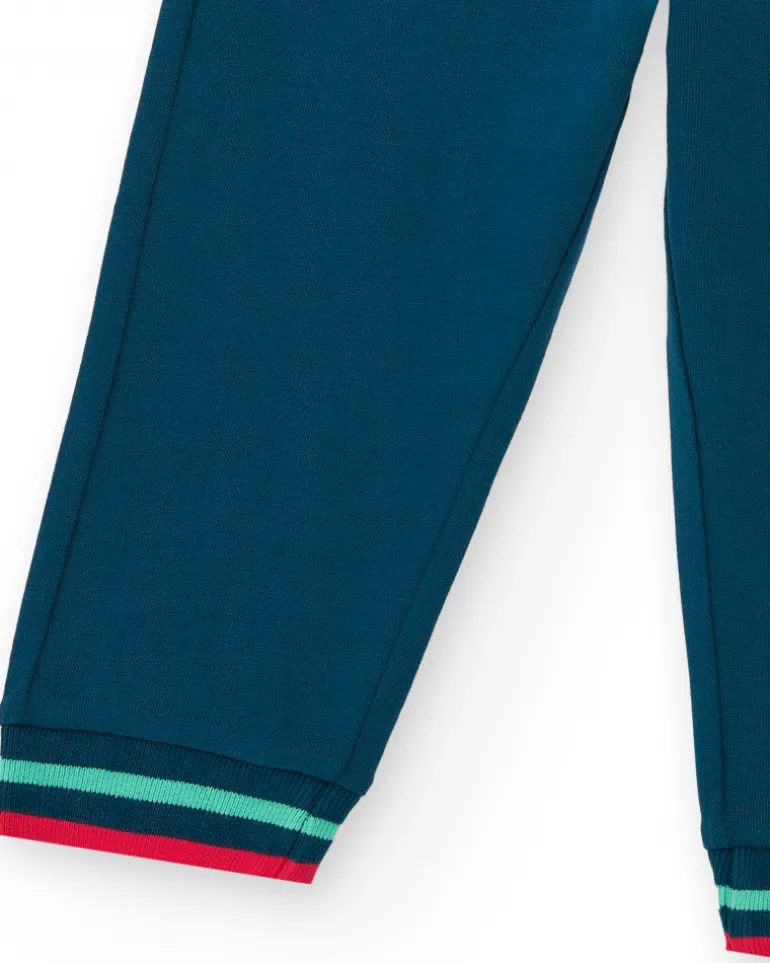 Pantalon en polaire bleu marine pour garçon avec poignets rayés