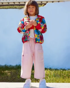 Pantalon en tissu pour fille en rose avec des poches cargo Happy Garden