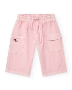 Pantalon en tissu pour fille en rose avec des poches cargo Happy Garden