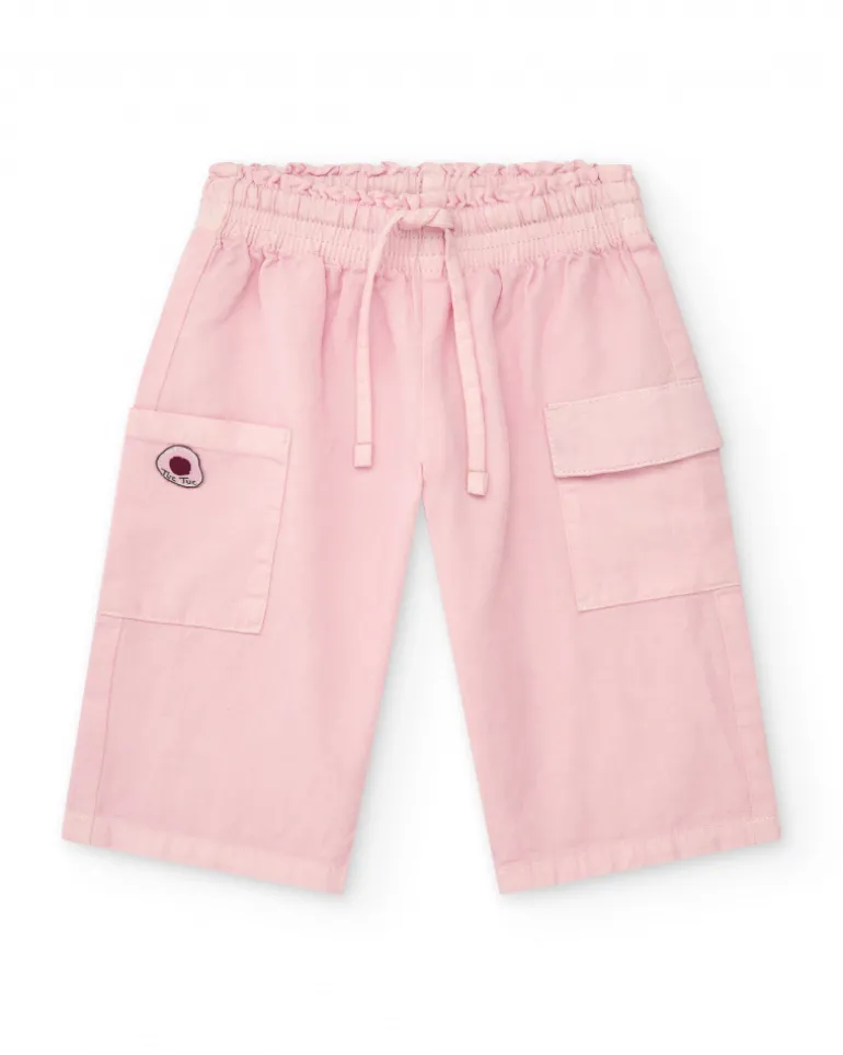Pantalon en tissu pour fille en rose avec des poches cargo Happy Garden