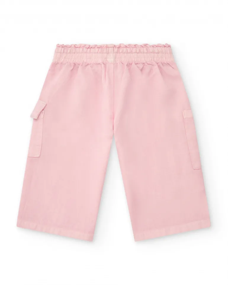 Pantalon en tissu pour fille en rose avec des poches cargo Happy Garden