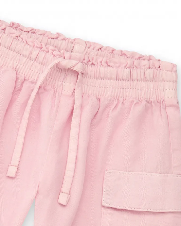 Pantalon en tissu pour fille en rose avec des poches cargo Happy Garden
