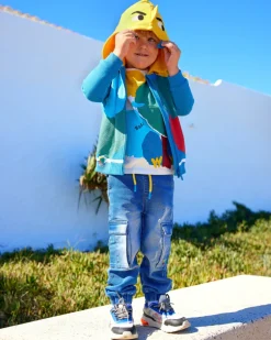 Pantalon en tissu pour garçon en bleu avec des détails cargo Happy Garden