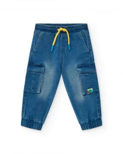 Pantalon en tissu pour garçon en bleu avec des détails cargo Happy Garden