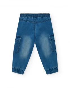 Pantalon en tissu pour garçon en bleu avec des détails cargo Happy Garden