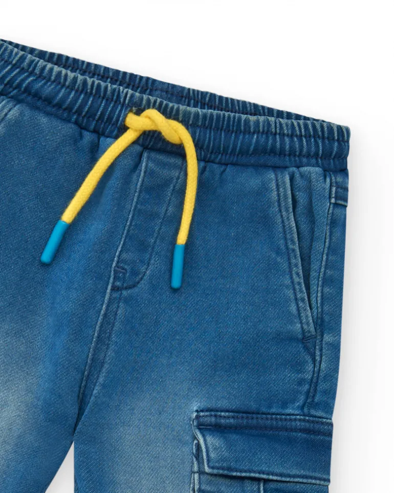 Pantalon en tissu pour garçon en bleu avec des détails cargo Happy Garden