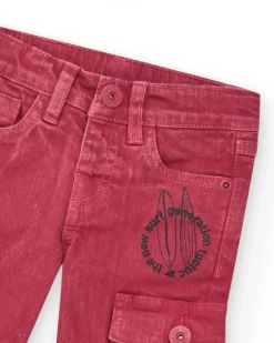 Pantalon en toile rouge pour garçon avec effet délavé et poches