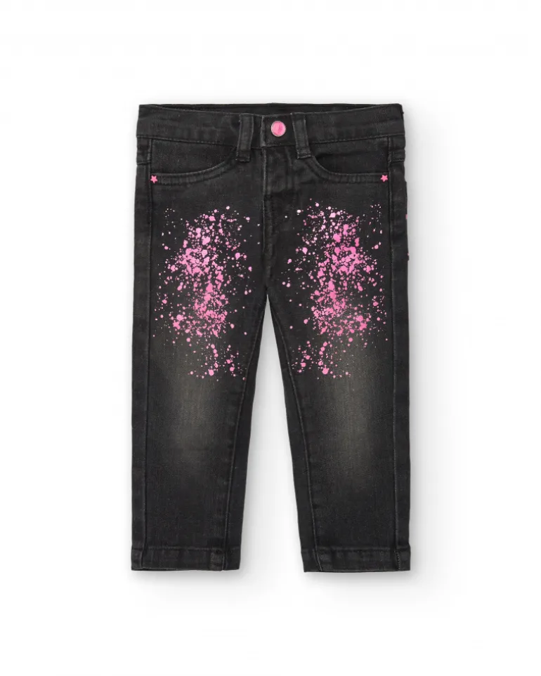 Pantalon fille en jean gris imprimé splash Collection Cosmic girl