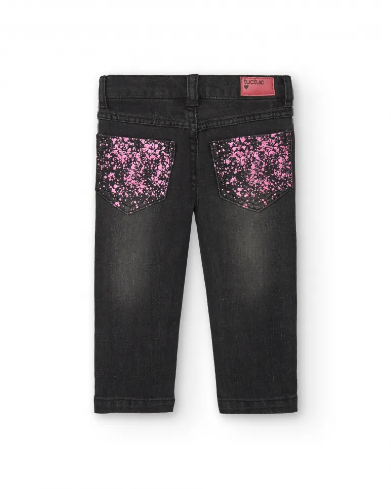 Pantalon fille en jean gris imprimé splash Collection Cosmic girl