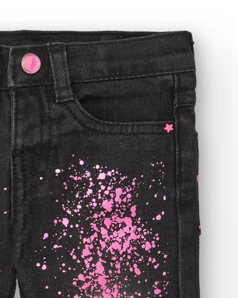 Pantalon fille en jean gris imprimé splash Collection Cosmic girl