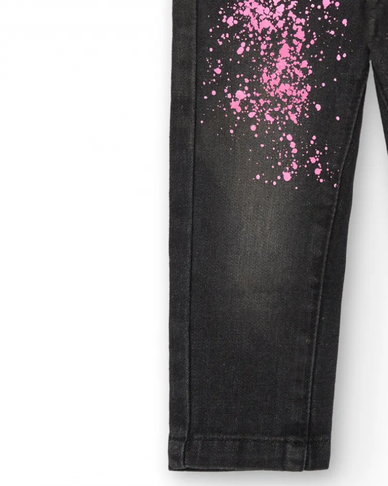 Pantalon fille en jean gris imprimé splash Collection Cosmic girl