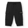 Pantalon fille noir en peluche avec poches cargo collection Cartoon Calling