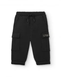 Pantalon fille noir en peluche avec poches cargo collection Cartoon Calling