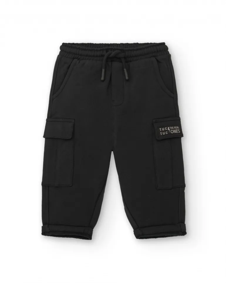 Pantalon fille noir en peluche avec poches cargo collection Cartoon Calling
