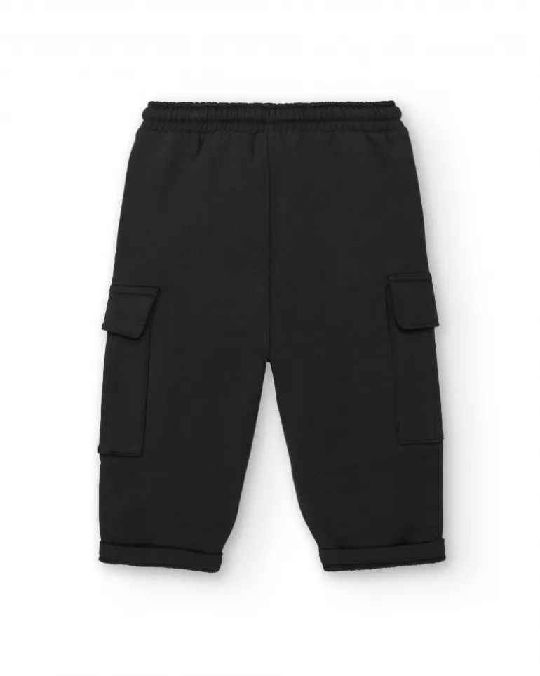 Pantalon fille noir en peluche avec poches cargo collection Cartoon Calling