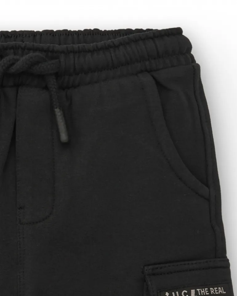 Pantalon fille noir en peluche avec poches cargo collection Cartoon Calling