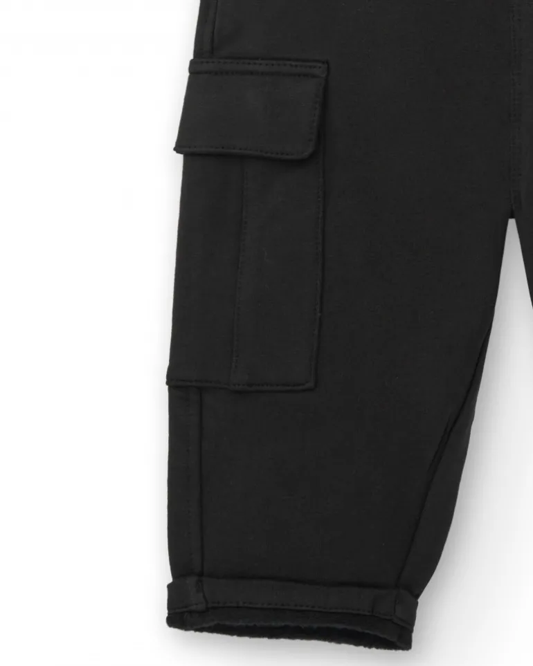 Pantalon fille noir en peluche avec poches cargo collection Cartoon Calling