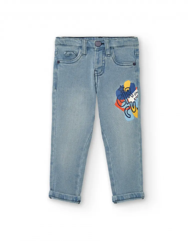 Pantalon garçon en jean bleu clair imprimé graphique Amazing collection