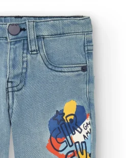 Pantalon garçon en jean bleu clair imprimé graphique Amazing collection
