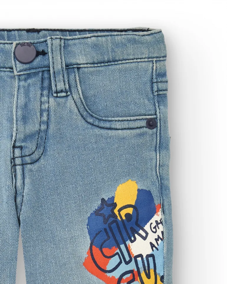 Pantalon garçon en jean bleu clair imprimé graphique Amazing collection