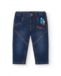 Pantalon garçon en jean détails brodés collection Big Brains