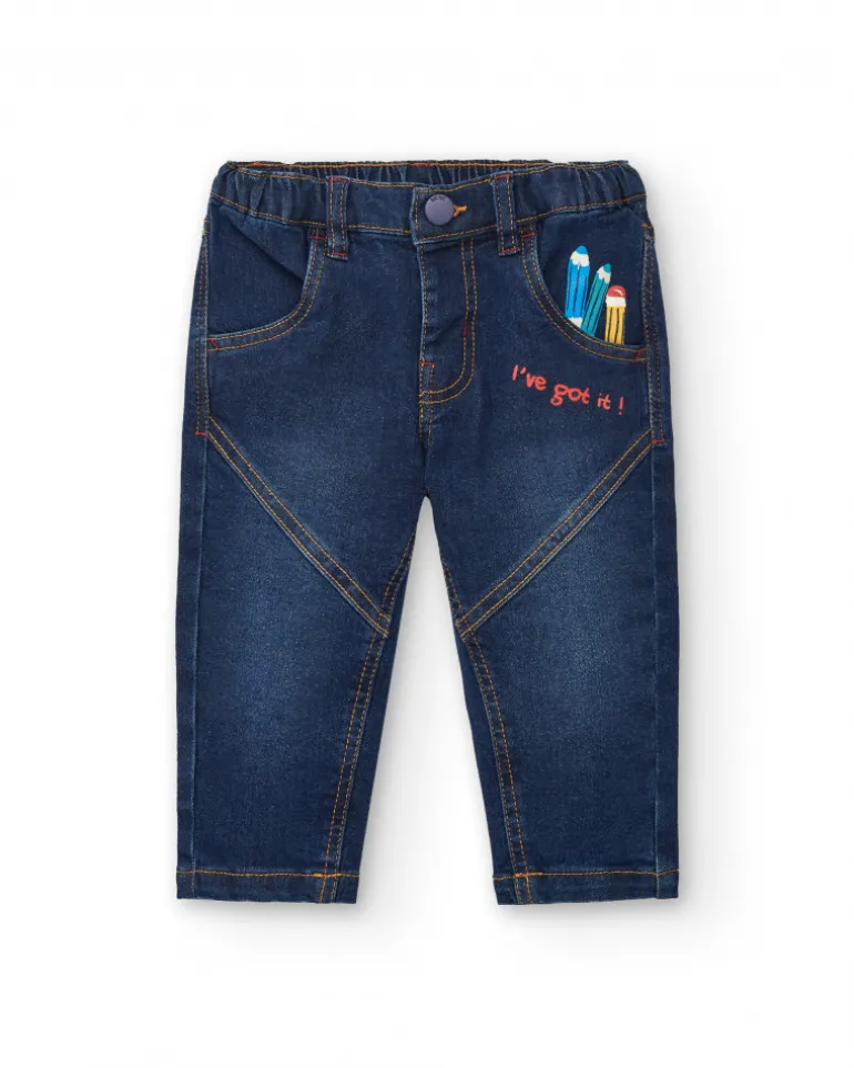 Pantalon garçon en jean détails brodés collection Big Brains