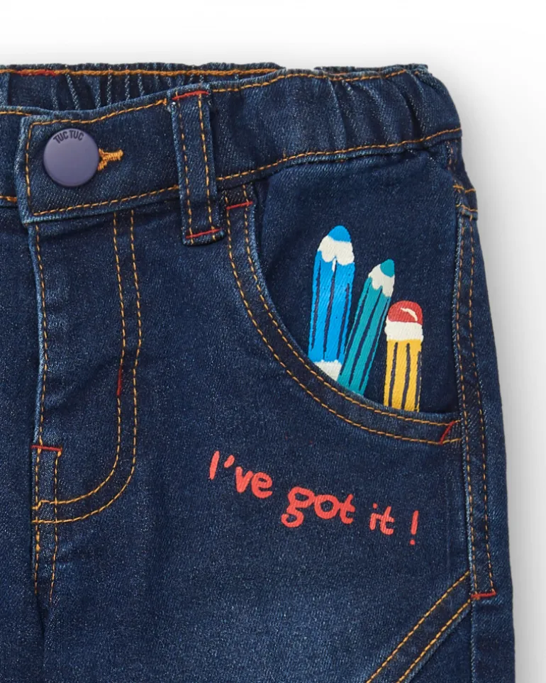 Pantalon garçon en jean détails brodés collection Big Brains