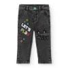 Pantalon garçon en jean noir motif "Let's Play", collection Cyber Dino
