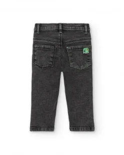 Pantalon garçon en jean noir motif "Let's Play", collection Cyber Dino