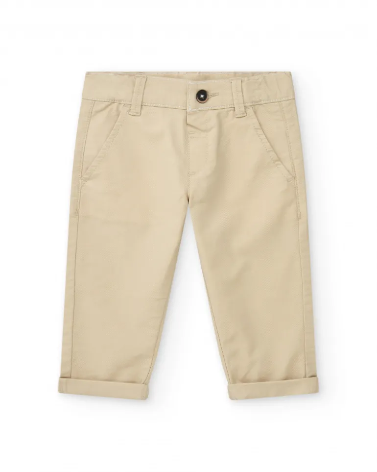 Pantalon long beige pour garçon avec poches et ourlet retroussé