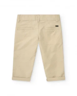 Pantalon long beige pour garçon avec poches et ourlet retroussé
