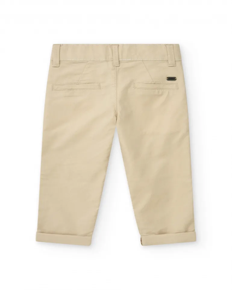 Pantalon long beige pour garçon avec poches et ourlet retroussé