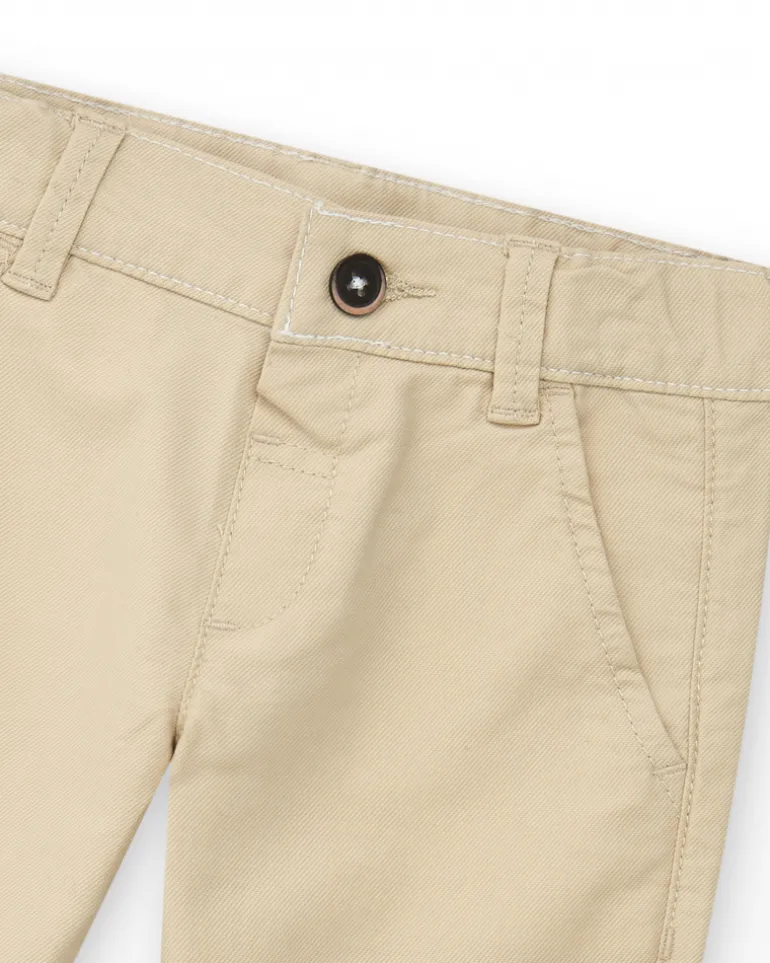Pantalon long beige pour garçon avec poches et ourlet retroussé