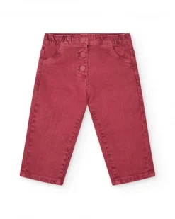 Pantalon long rouge pour fille avec boutons et taille ajustable