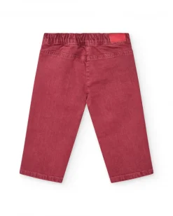 Pantalon long rouge pour fille avec boutons et taille ajustable