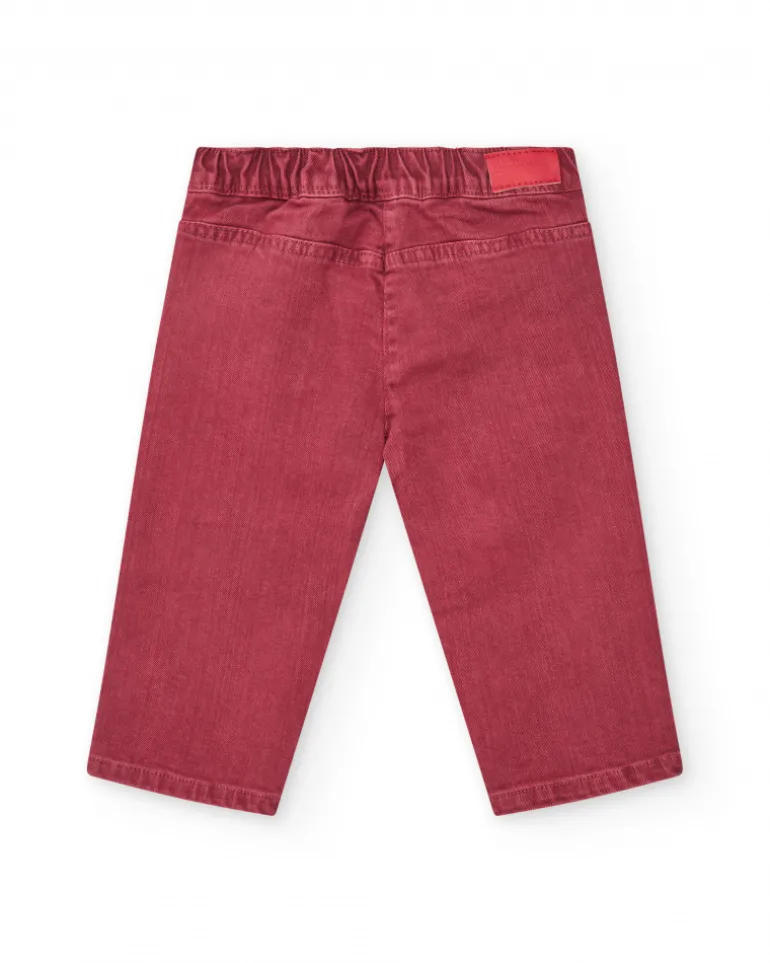 Pantalon long rouge pour fille avec boutons et taille ajustable