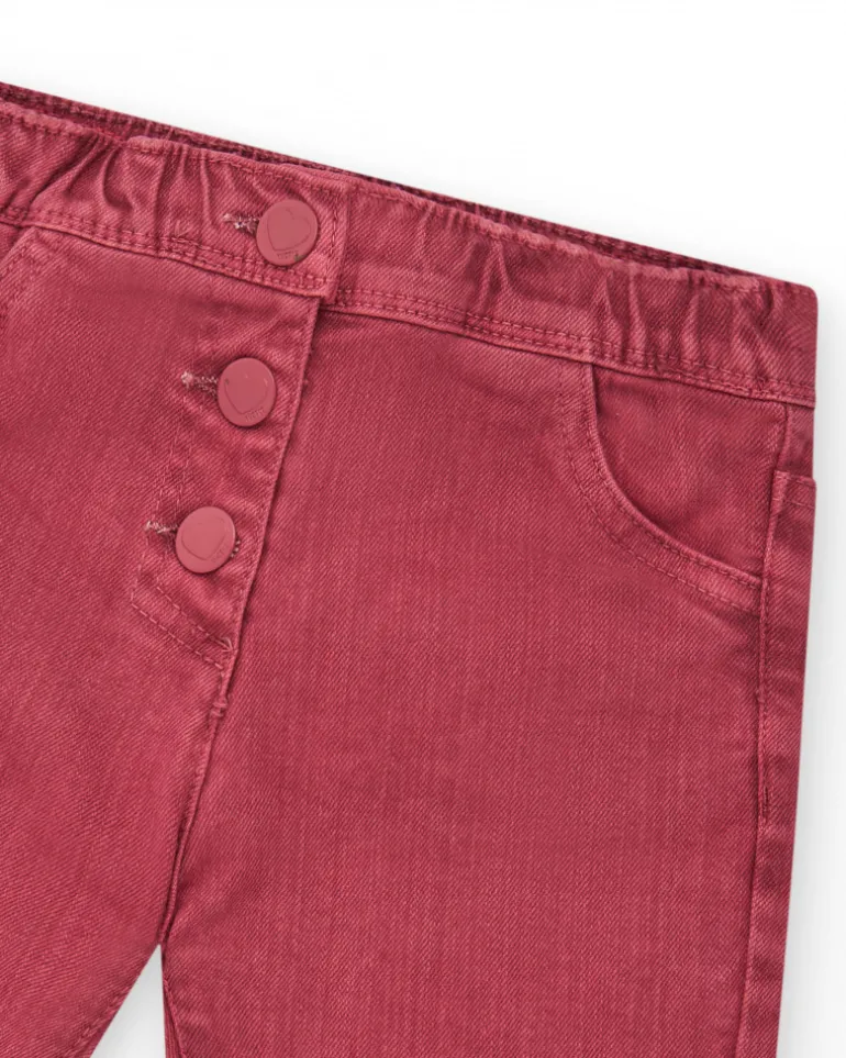 Pantalon long rouge pour fille avec boutons et taille ajustable
