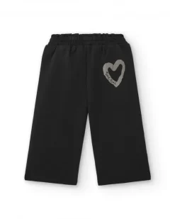 Pantalon peluche fille noir avec détail cœur collection Cartoon Calling