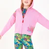 Pantalon pour fille avec imprimé tropical et taille élastique.