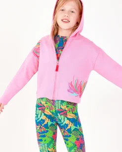 Pantalon pour fille avec imprimé tropical et taille élastique.