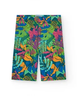 Pantalon pour fille avec imprimé tropical et taille élastique.