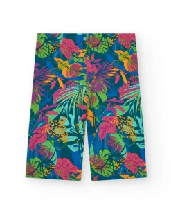 Pantalon pour fille avec imprimé tropical et taille élastique.