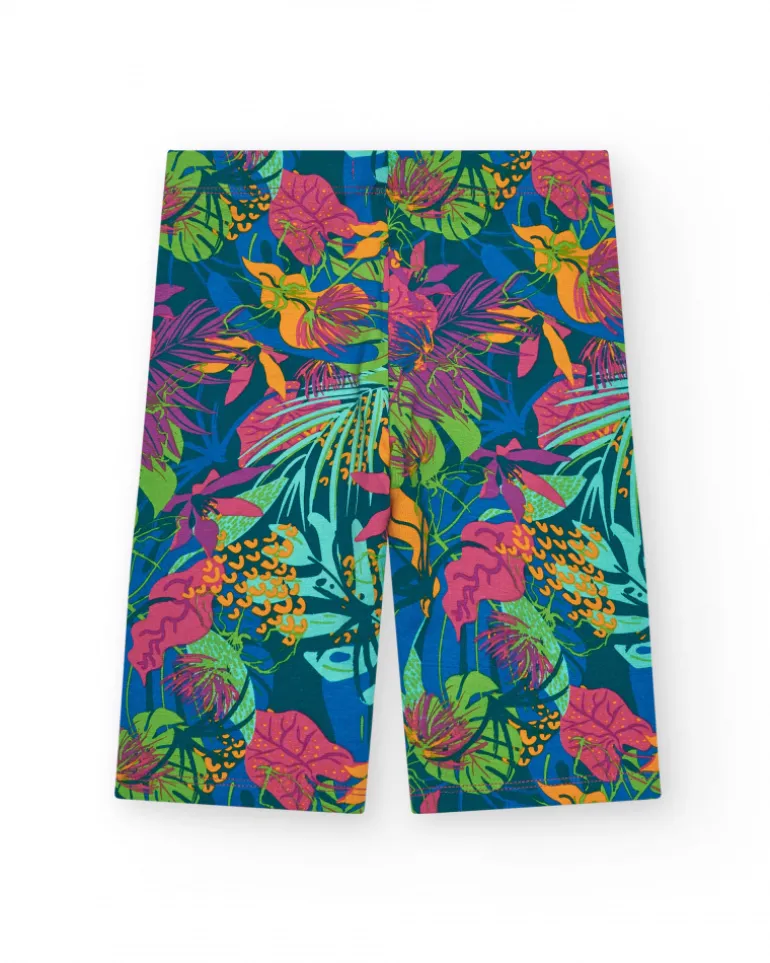Pantalon pour fille avec imprimé tropical et taille élastique.