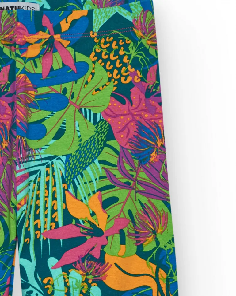Pantalon pour fille avec imprimé tropical et taille élastique.