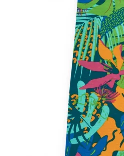 Pantalon pour fille avec imprimé tropical et taille élastique.