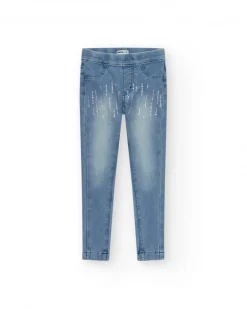 Pantalon pour fille en bleu avec détails brillants et tissu élastique